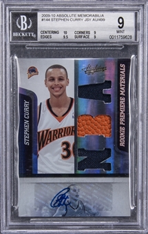 2009/10 Panini #144 Stephen Curry "Absolute Memorabilia" Signed Patch Rookie Card (#010/499) – BGS MINT 9/BGS 9